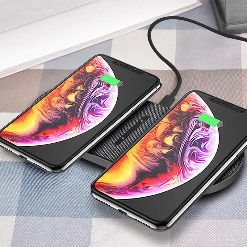 Black wireless charger pair with 10W Quick Charge capability and Type-C/USB interface