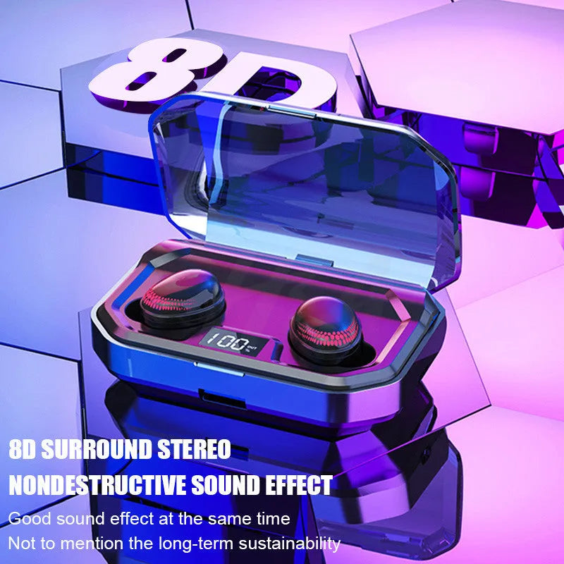Black X10 Bluetooth wireless earbuds with charging case on a dark surface.