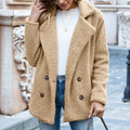 Women's fluffy button-up cardigan coat with loose lapel collar in various colours