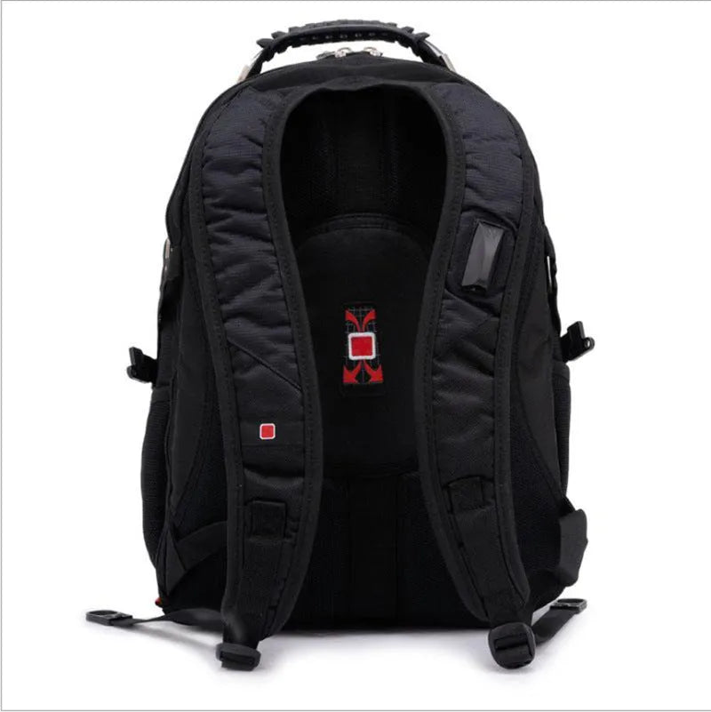 Black 38-litre business laptop backpack with three compartments and multiple pockets for organisation.