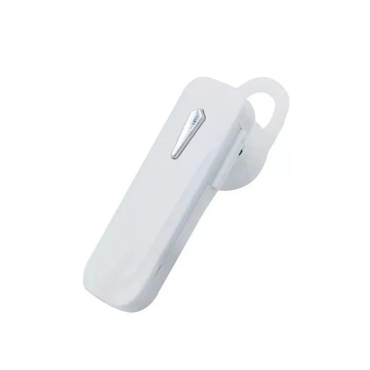 M163 black and white Bluetooth car headset with control buttons for calls and music.