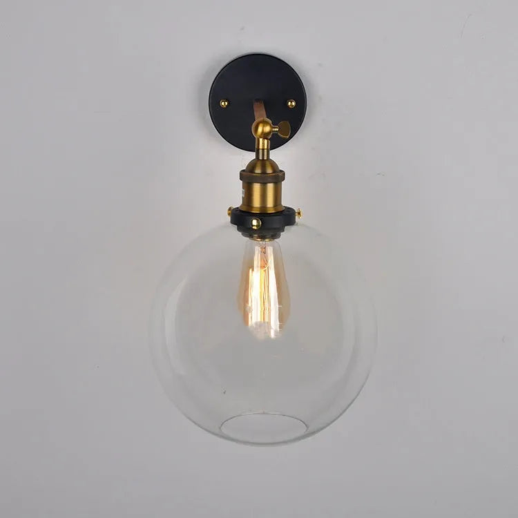 Round ball glass wall lamp in retro style with aluminium holder, 20cm diameter