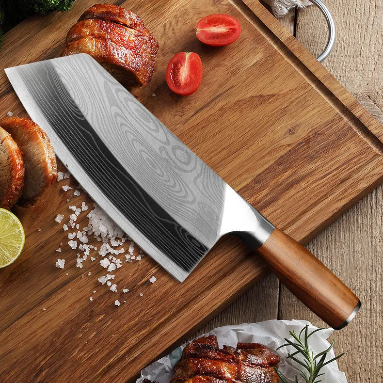 A 320mm long stainless steel kitchen knife with a blade forged from 40cr13 steel.