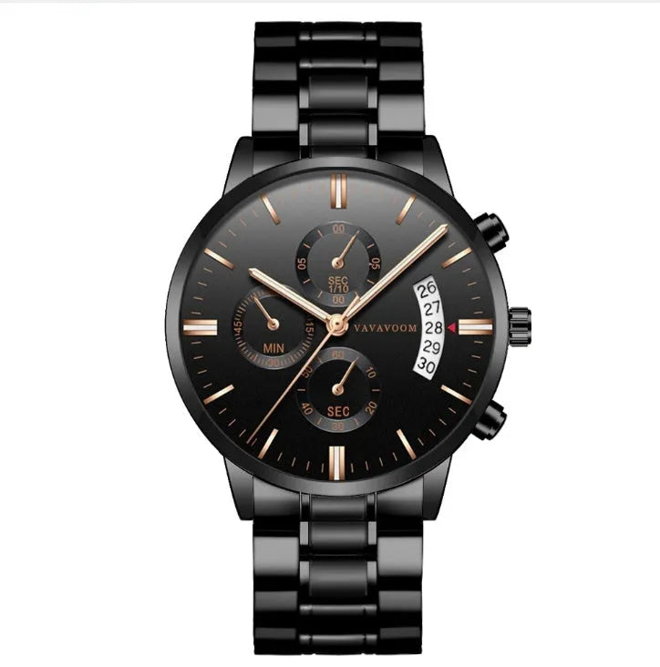 VA VA VOOM men's stainless steel watch with round 43mm dial and calendar display