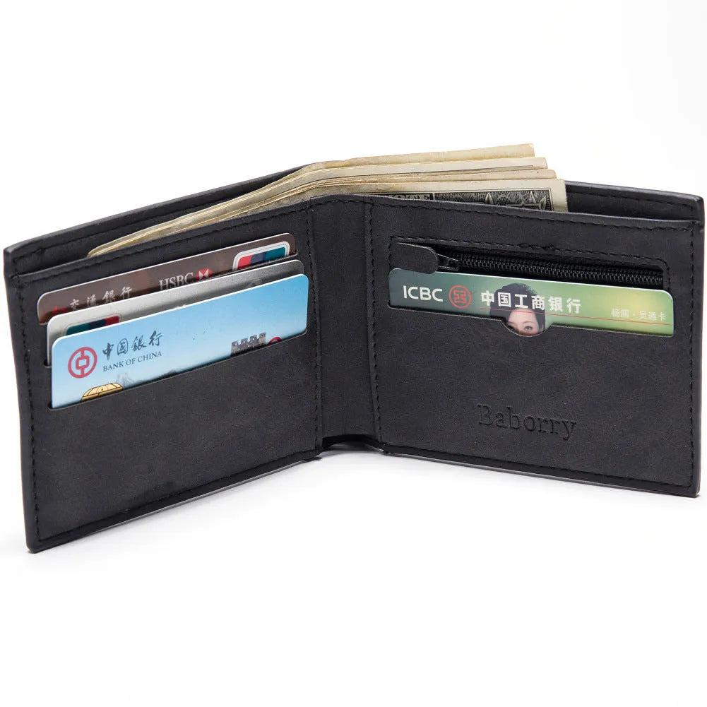 Baborry slim PU wallet with zippered coin bag and money clip in coffee colour