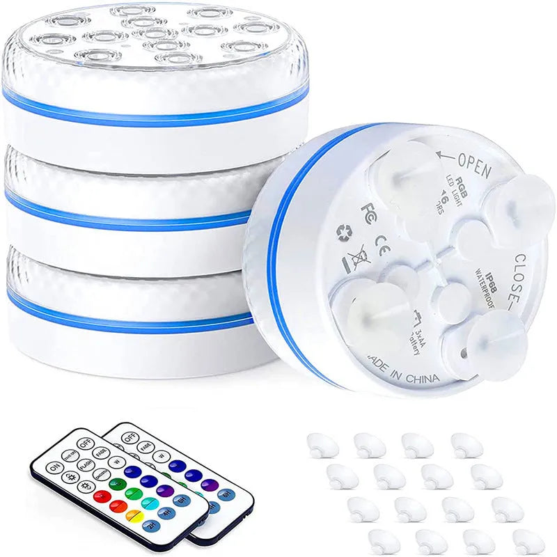 Colour changing remote control diving light with 7cm diameter and IP68 waterproof rating