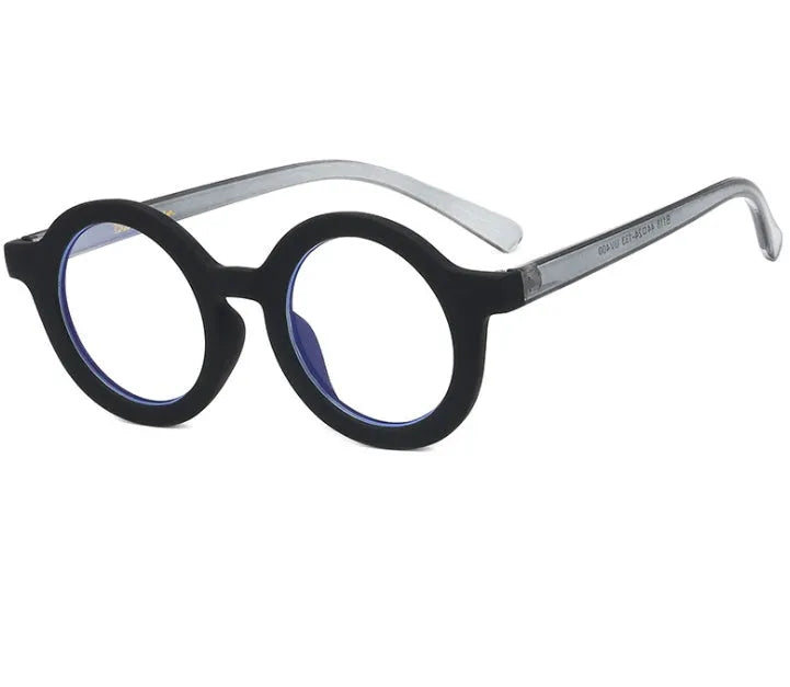 Retro round frame glasses in black with anti blue light lenses and PC plastic frame model B118