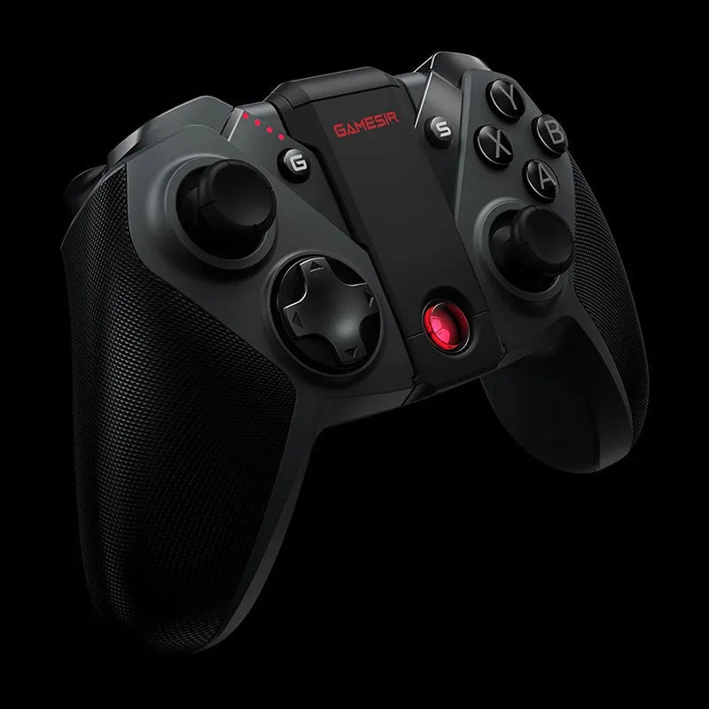 Black game controller with a unique chicken-shaped handle and a USB Type-C cable.