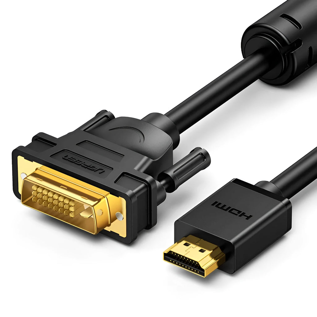 HDMI to VGA converter cable showing connectors with length options from 1 to 3 metres