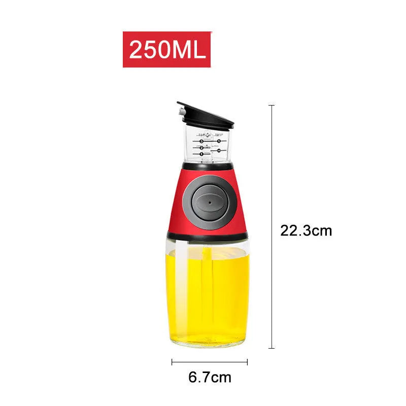 500ml high white glass measurable oil bottle with slim 8x28.5cm shape on kitchen countertop