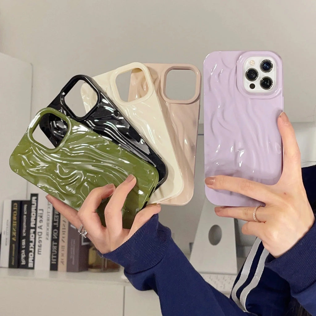 Milky white TPU water ripple phone case with oil-fill texture for iPhone 14 Pro Max