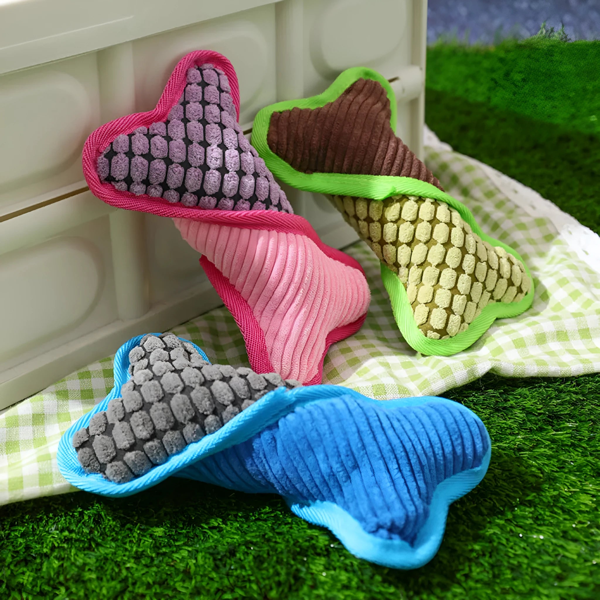 Teddy toy with dog sound bone model bite resistant corn fleece lining in blue green and pink colours