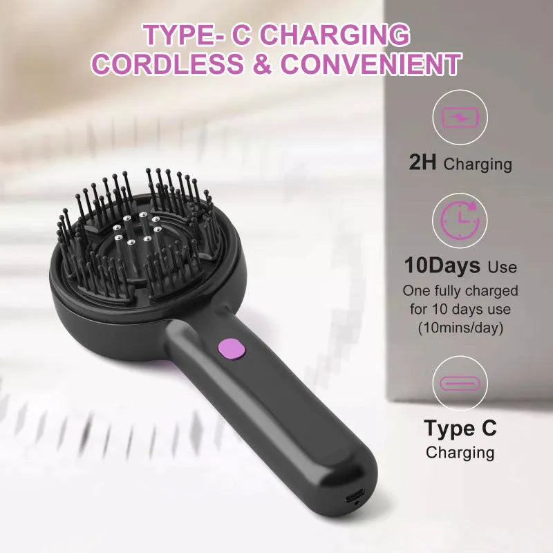 USB head massage comb with vibration function in black, grey or red colours