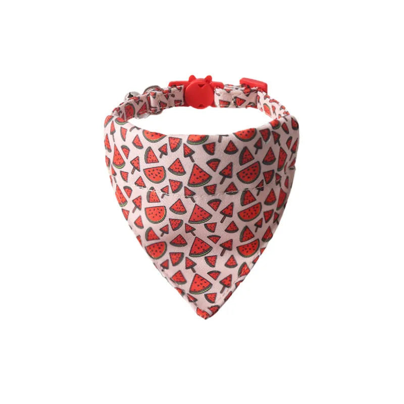 Fruit Series pet collar in peach fabric leather with attached bell, 28cm length, available in watermelon design