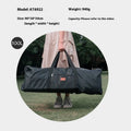Large black waterproof storage bag for camping tents and folding chairs, shown with size dimensions.