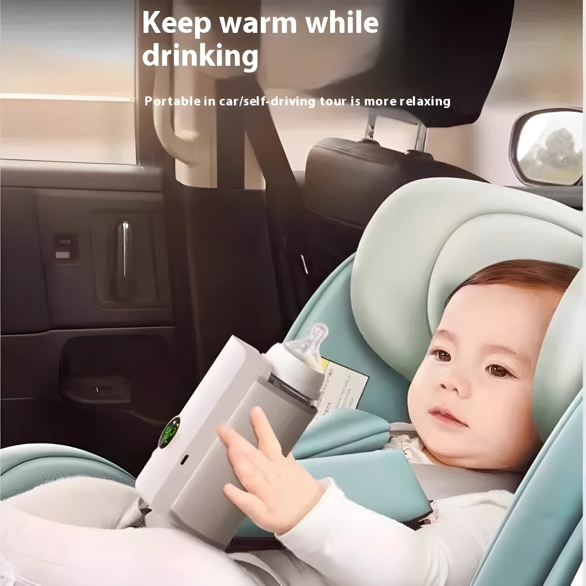 Grey and white car charger electric milk warmer with 36W power for constant temperature bottle heating