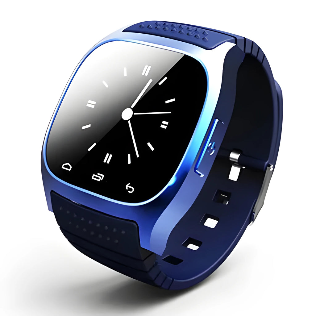 Black Bluetooth sports watch compatible with iPhone and Android phones on wrist