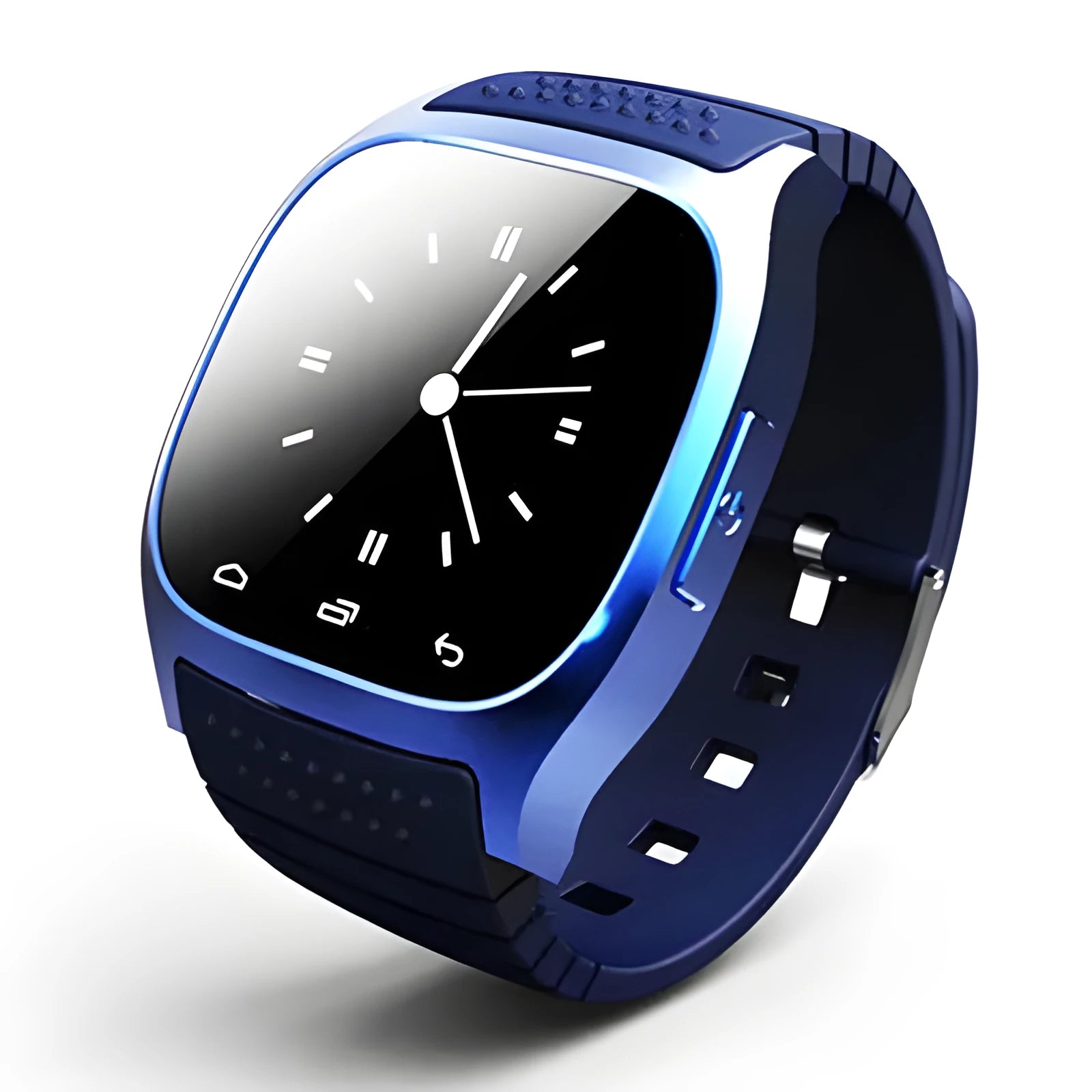Black Bluetooth sports watch compatible with iPhone and Android phones on wrist
