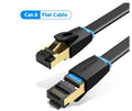 CAT8 shielded Ethernet cable with RJ45 connectors, shown in flat and round styles, for 10G gaming and network use.