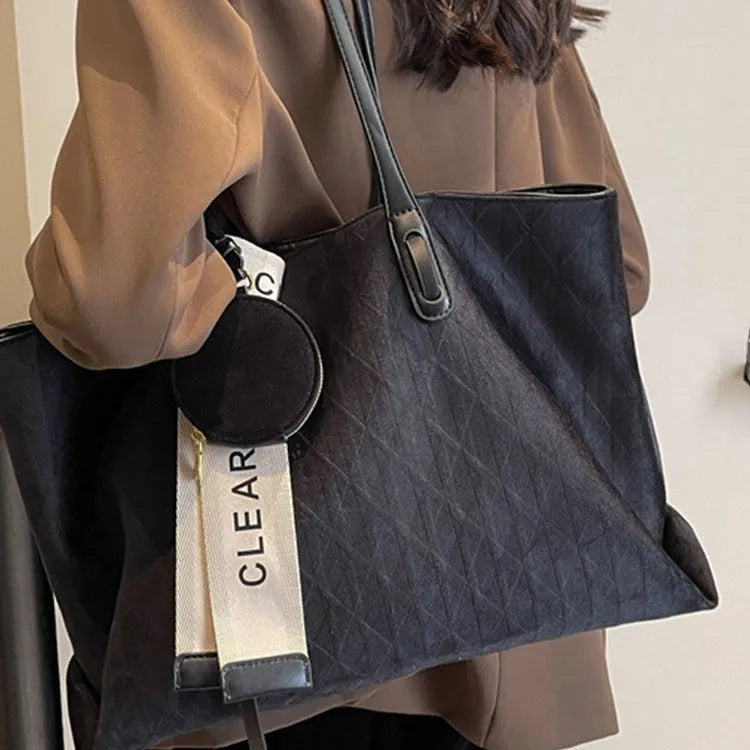 Large women's soft polyester tote bag with shoulder strap in horizontal square shape