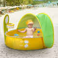 Beach pool tent with UV 50+ silver coated canopy, 102x96x78cm, set up on sand in picture colour