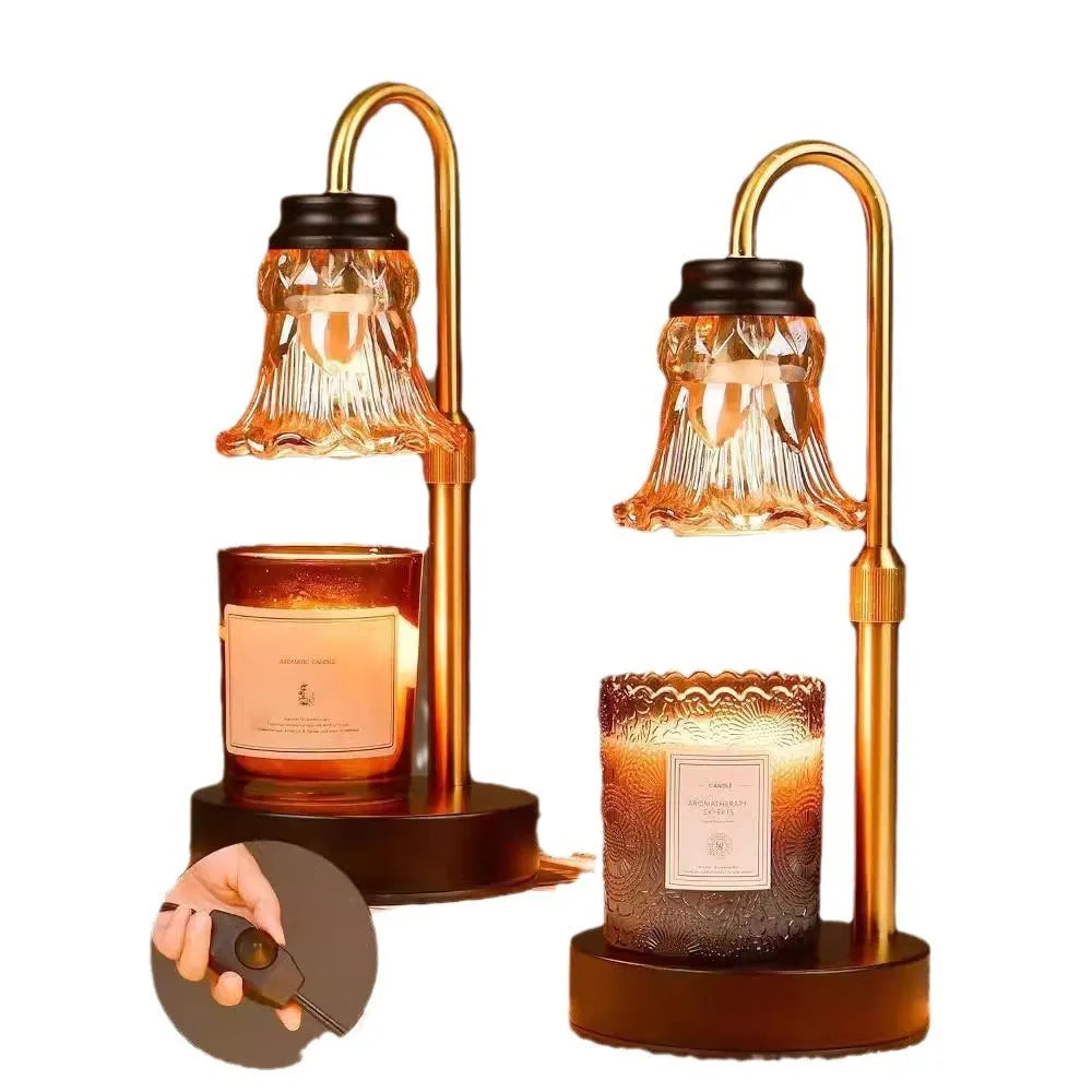 Bamboo holder wax melting lamp with adjustable lifting mechanism showing height adjustment