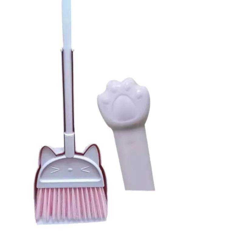 Purple broom and dustpan set with non-stick brush head and rotating long handle
