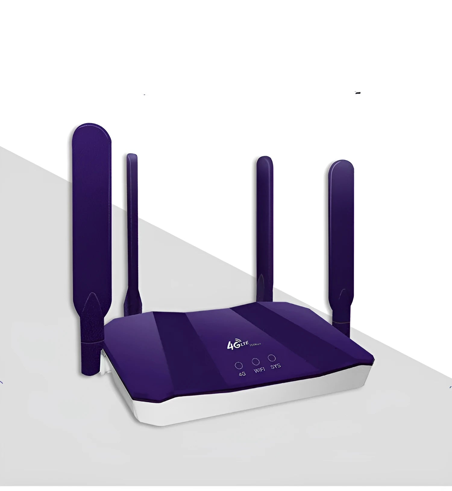 Blue 4G dual-mode wireless wired router with four external antennas.
