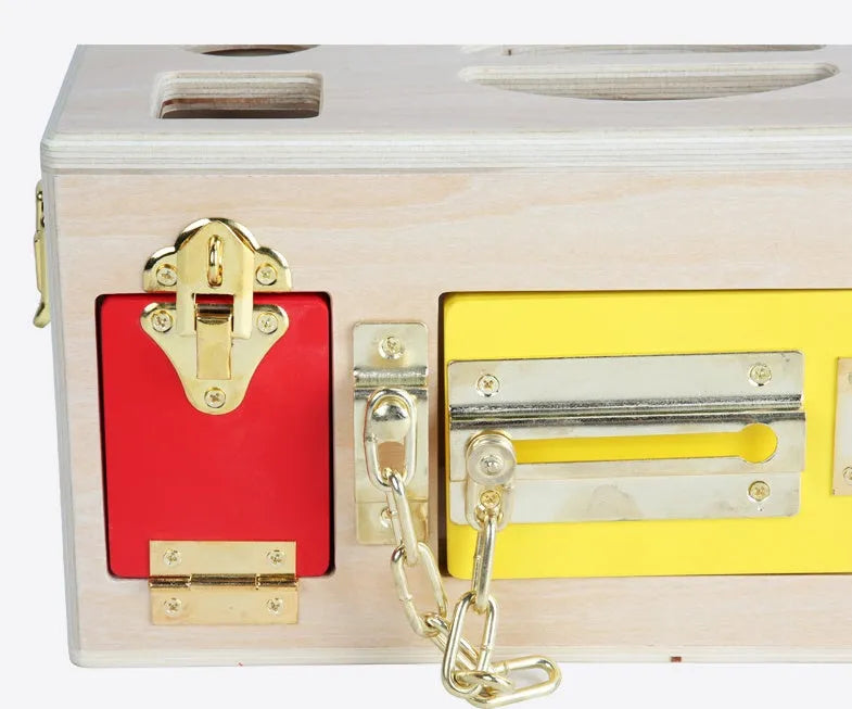 Wooden shape sorting puzzle box educational toy for preschool children