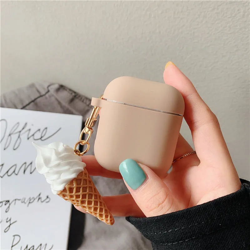 Transparent silicone case with cylinder ice cream design for Apple AirPods 2 wireless earbuds