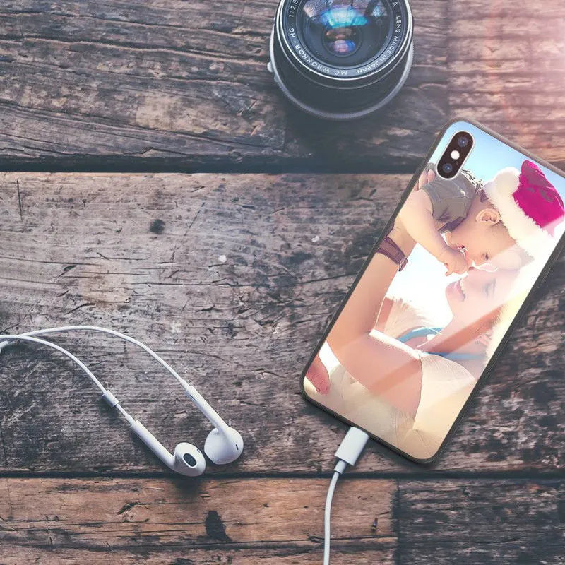 A patterned smartphone case for iPhone with a raised edge around the camera and screen.