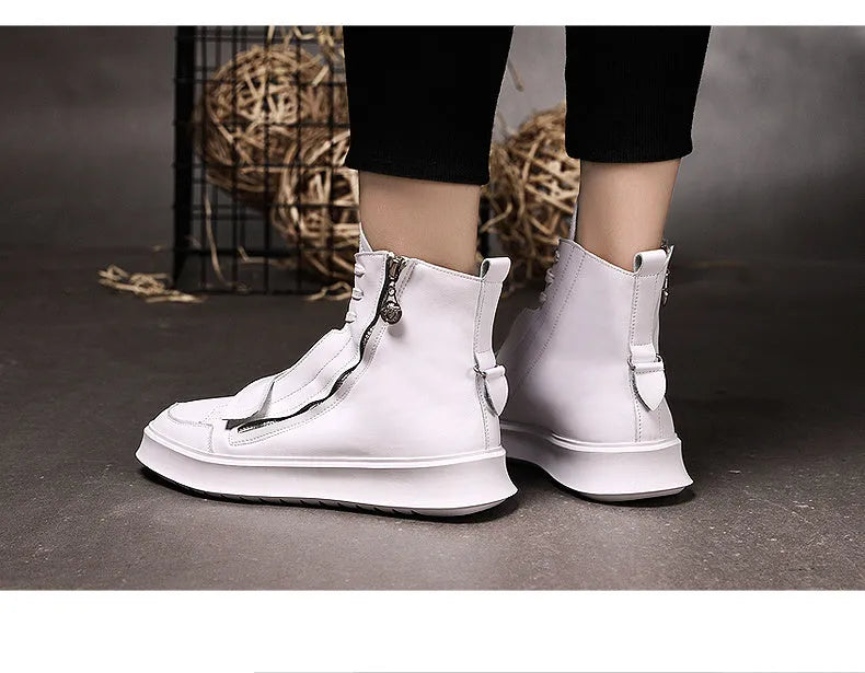 PU leather men's winter ankle boots in black and white colours with high-top sneakers style