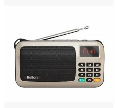 Rolton W405 portable FM radio MP3 music speaker with LED screen and flashlight buttons in golden colour