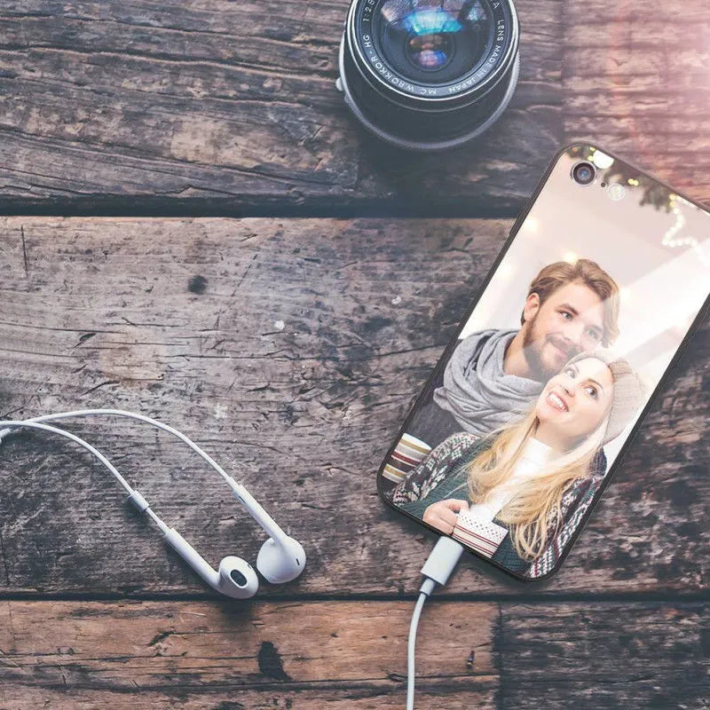 A patterned smartphone case for iPhone with a raised edge around the camera and screen.
