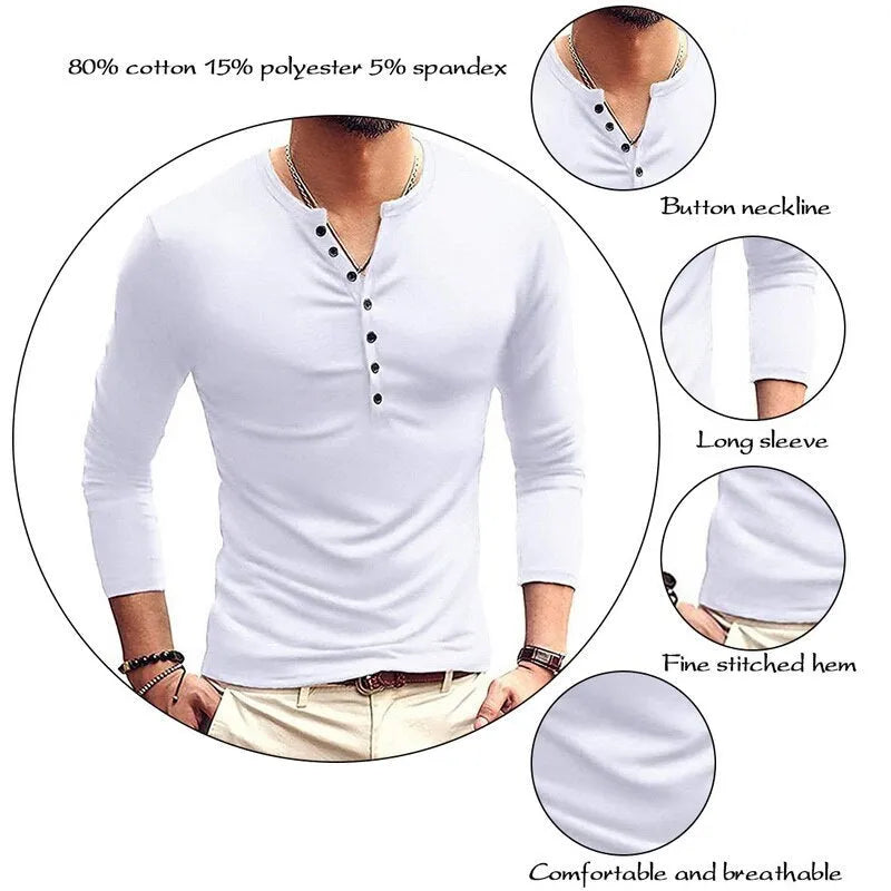 Men's slim long sleeve T-shirt in white with clamshell pockets, vinylon fabric, youth style