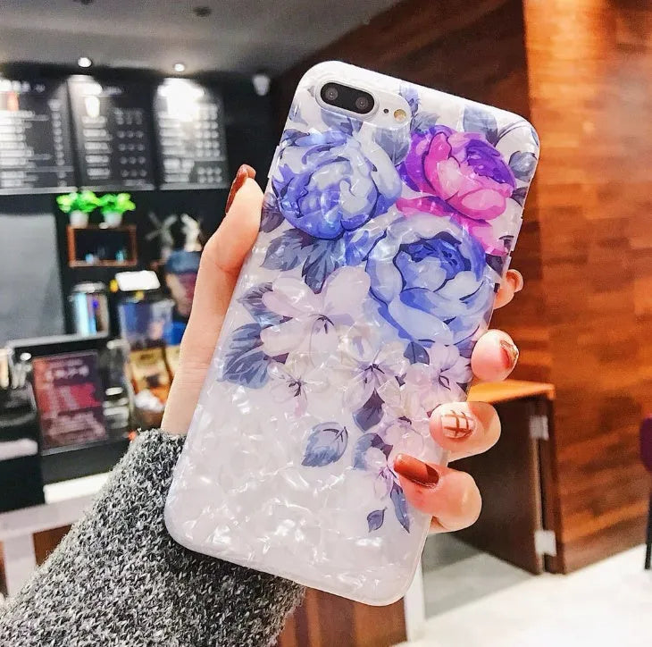 Dream Shell soft TPU phone case for iPhone with rose flower back pattern in brown colour