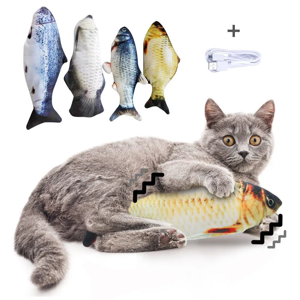 Electronic jumping fish cat toy with USB charging cable, multicolour options