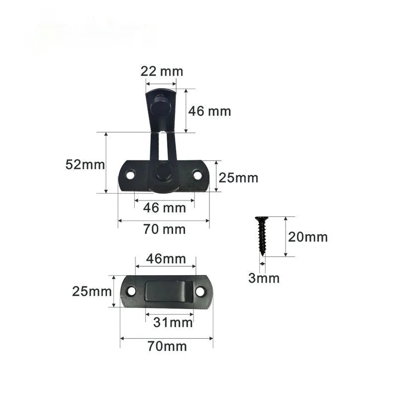 American-style barn door lock with 90-degree hasp for sliding doors in stainless steel or carbon steel
