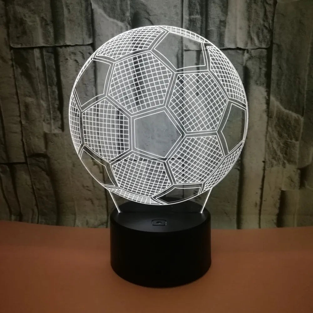 3D creative football night light showing multi-colour illumination on acrylic body with remote control.