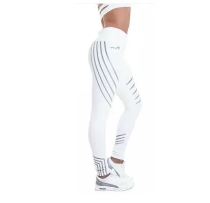 Women's black workout leggings with glow in the dark print pattern for fitness activities