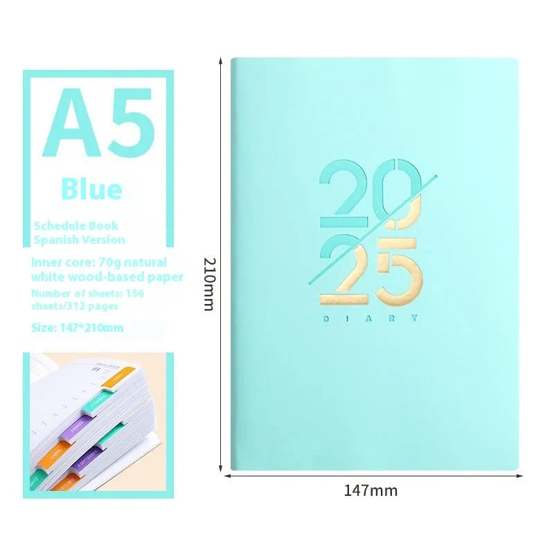 A5 faux leather daily planner notebook showing multiple colour options