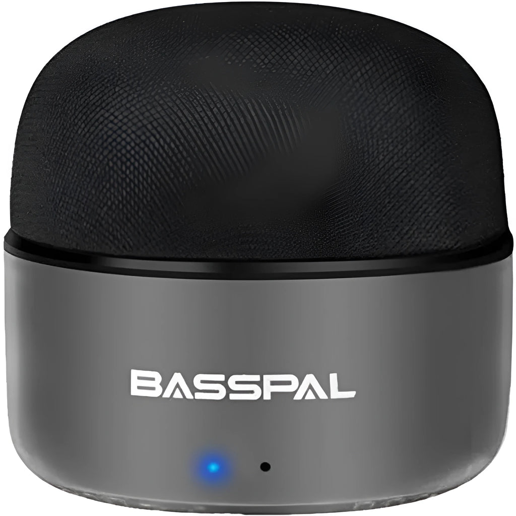 Black portable mini Bluetooth speaker with waterproof plastic housing and control buttons