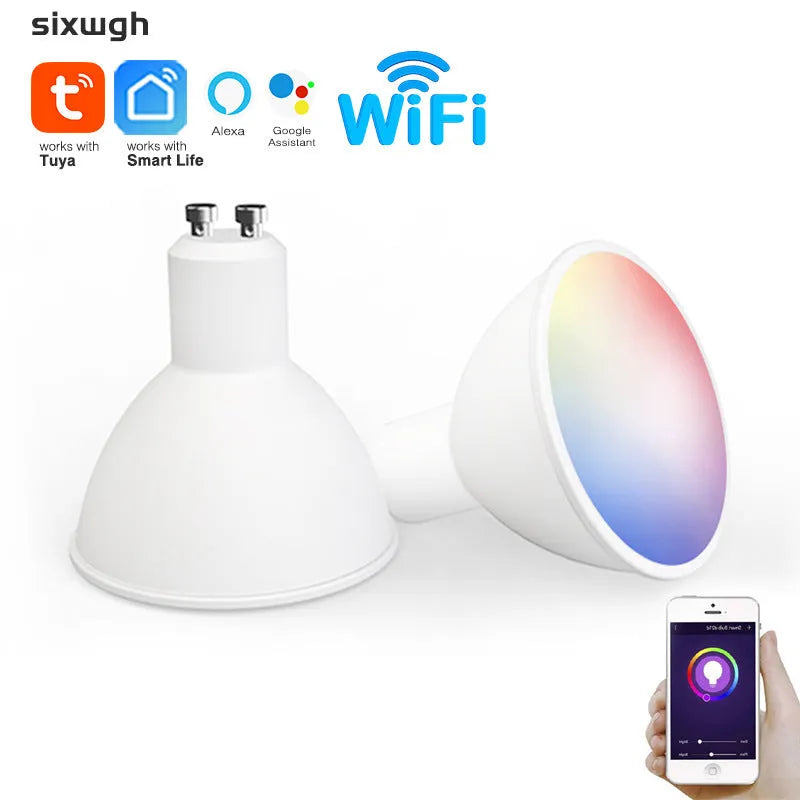 White GU10 smart LED spotlight with RGBCCT colour changing and WiFi connectivity