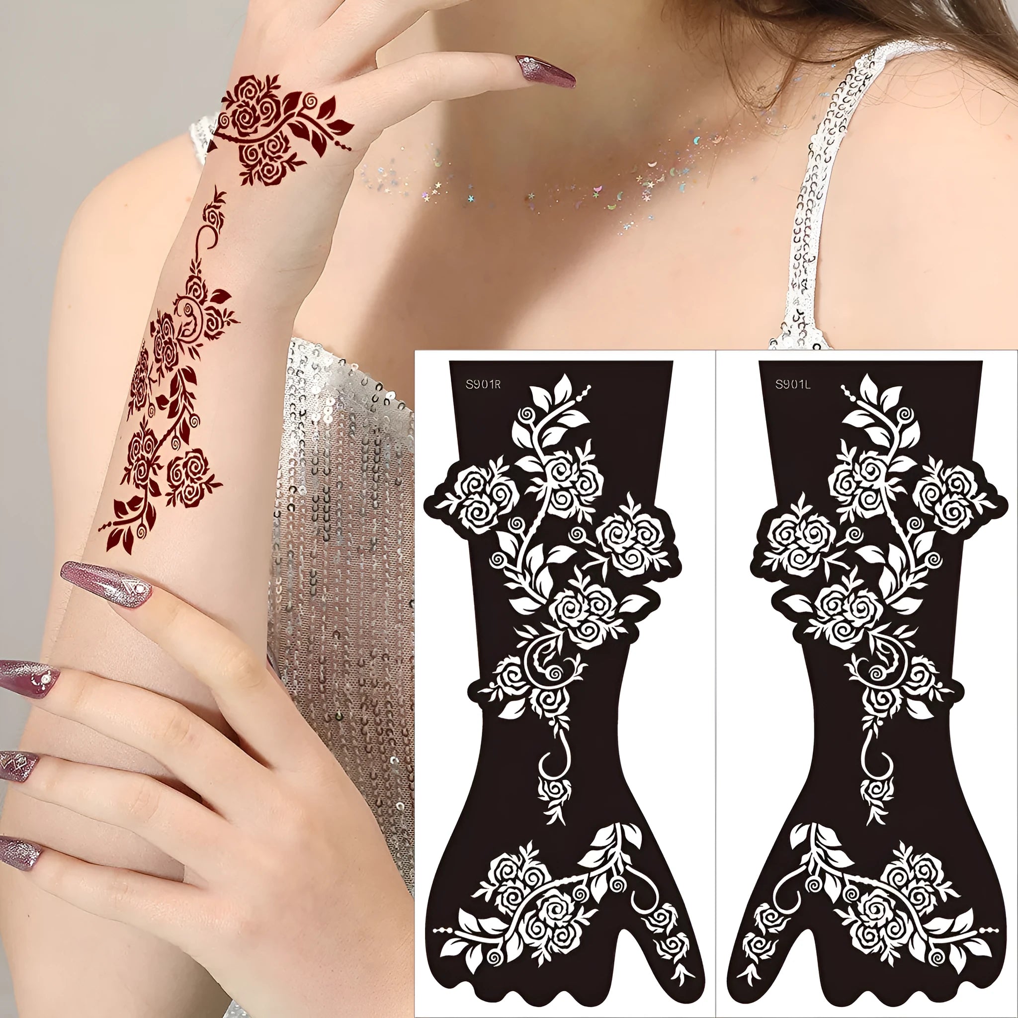 Geometric hollow template tattoo sticker with three-dimensional paper carving on white background