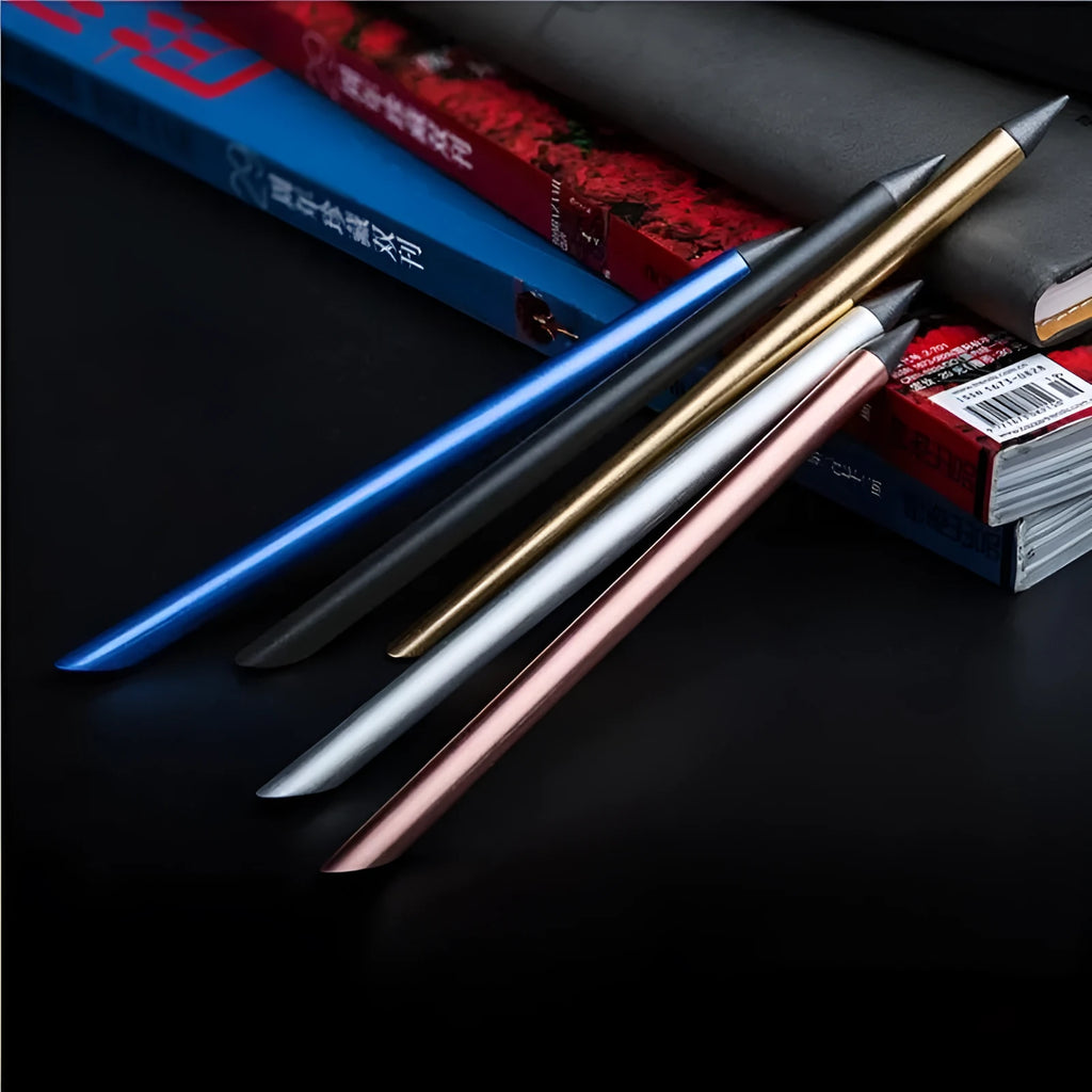 Inkless metal pen with special alloy nib in presentation box with spare nib and carry bag accessories