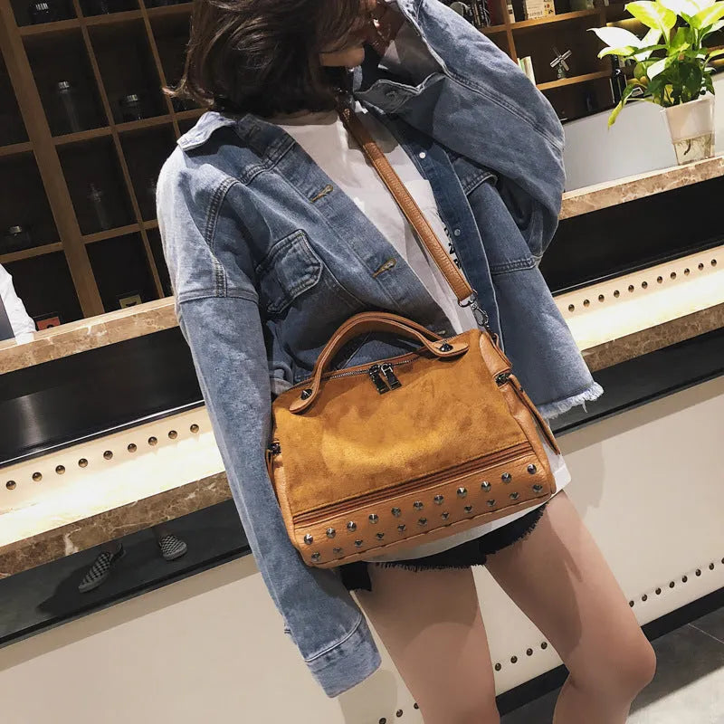 Women's soft PU leather tote shoulder bag with metal zip closure in black, brown, or grey