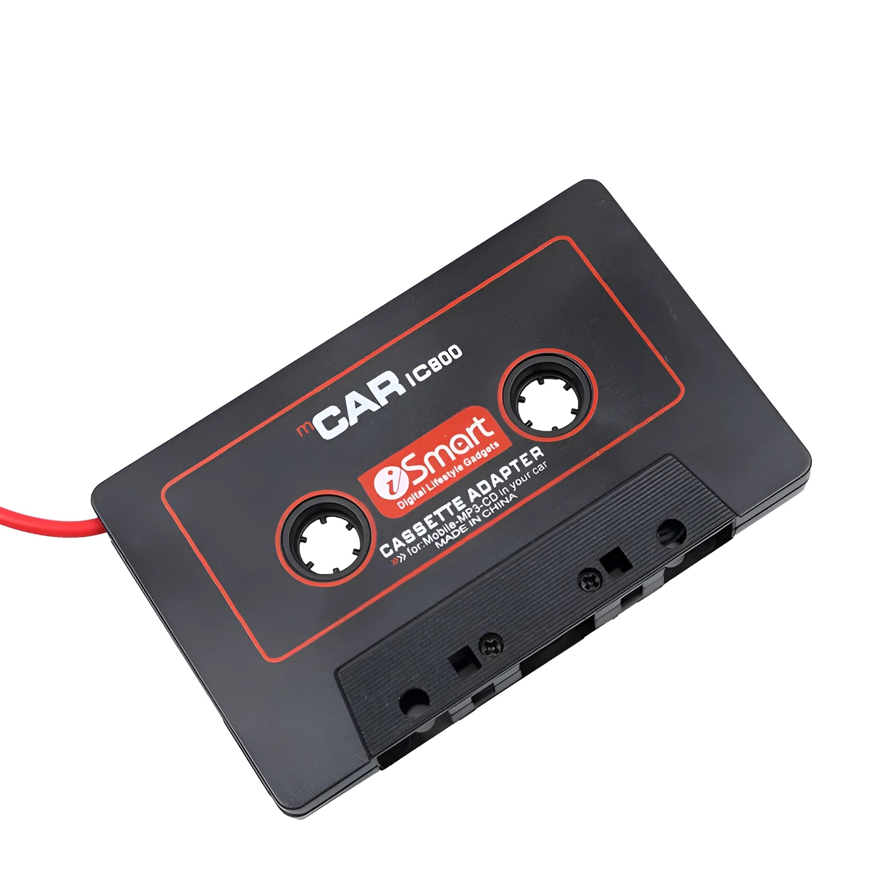 Black car cassette tape adapter with 3.5mm audio jack plug for MP3 players and iPhones