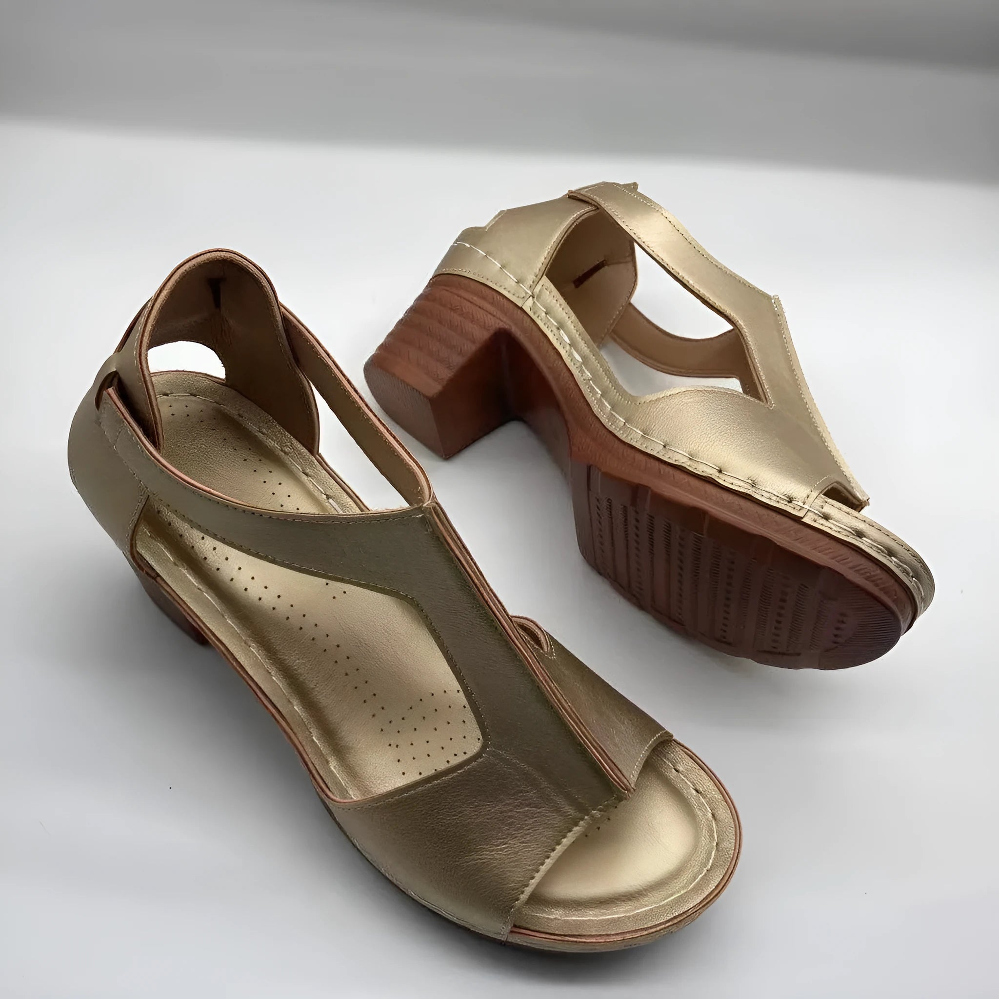 Womens plus size peep toe wedge sandals with buckle and low heel in various colours.