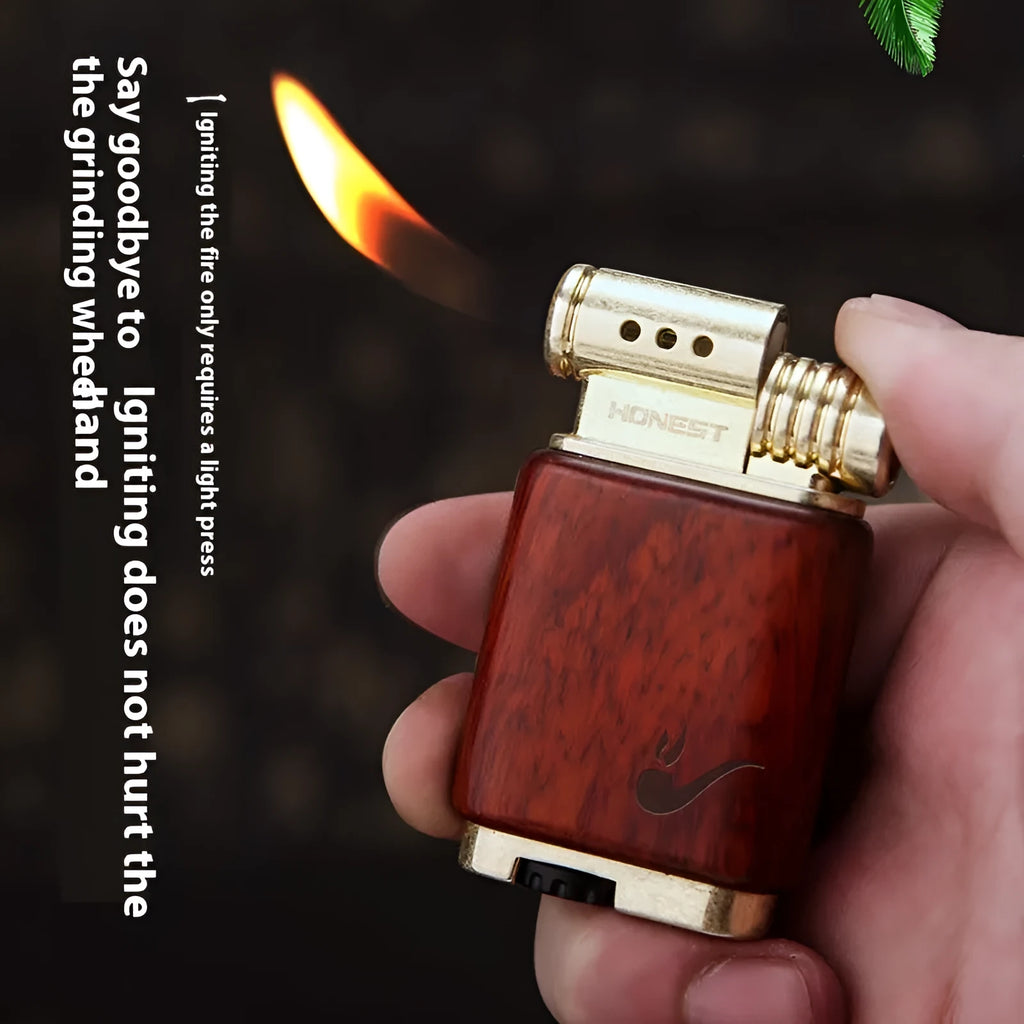 Personality And Creativity Ebony Gas Lighter with black wood finish, metal body, and compact shape