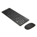 Black wireless keyboard and mouse set with 96 keys, chocolate keycaps, and compact mouse